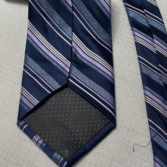 Stafford Men’s Striped 100% Silk Tie. Blue Purple Stripe Tie - Picture 4 of 8